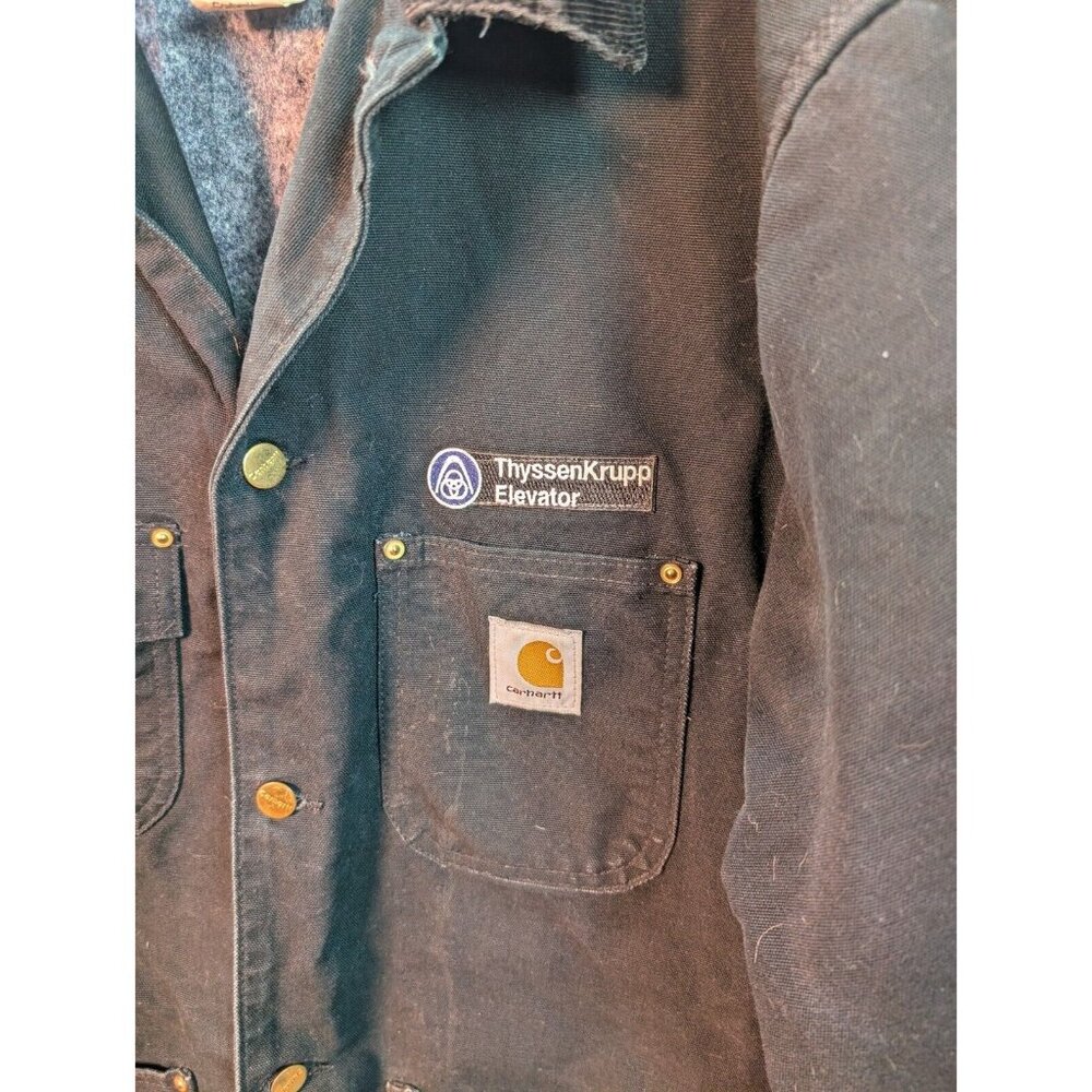 Vtg Carhartt C01 Blanket Lined Coat Jacket Mens 44 Black Union USA Embroidered - Picture 2 of 10